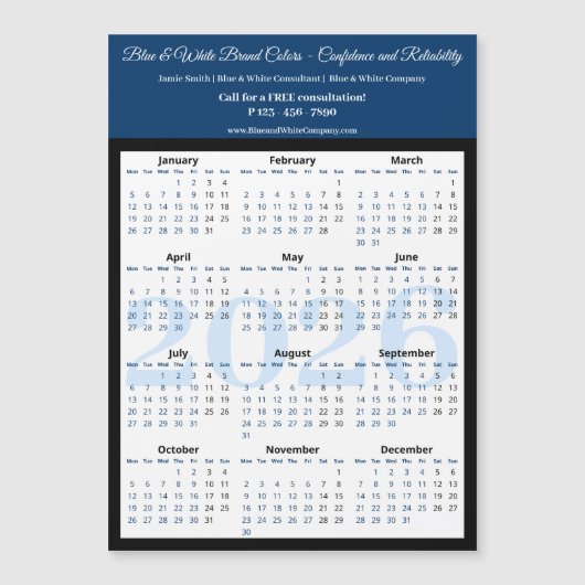 Professional Blue White Black 2026 Calendar Magnet (正面)