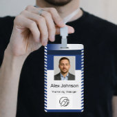 Professional Blue White Stripe Employee Photo ID バッジ