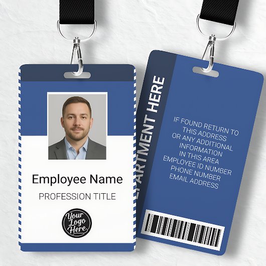 Professional Blue White Stripe Employee Photo ID バッジ