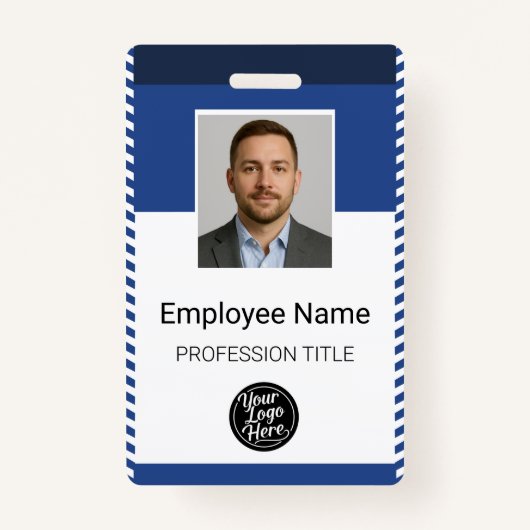 Professional Blue White Stripe Employee Photo ID バッジ (正面)