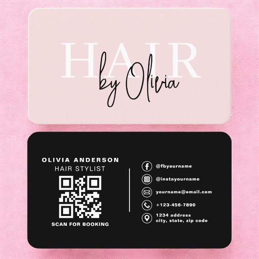 Professional Blush Pink Hair Stylist QR Code 名刺