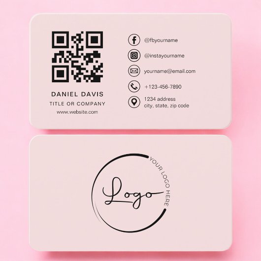 Professional Blush Pink Logo QR Code 名刺