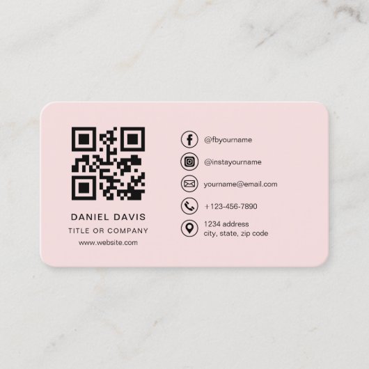 Professional Blush Pink Logo QR Code 名刺 (正面)