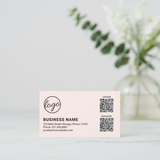 Professional Blush Pink Logo QR Code Modern 名刺 (スタンド正面)