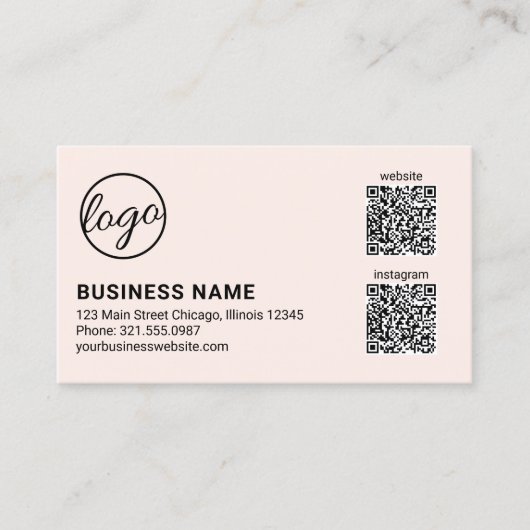Professional Blush Pink Logo QR Code Modern 名刺 (正面)