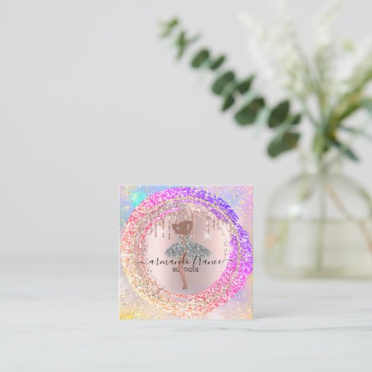 Professional Boutique Shop Glitter Pink Holograph スクエア名刺 (スタンド正面)
