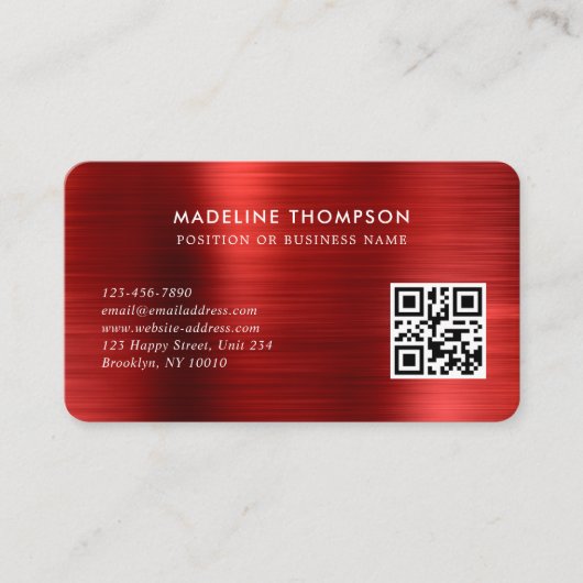 Professional Brushed Metallic Red Logo QR Code 名刺 (正面)
