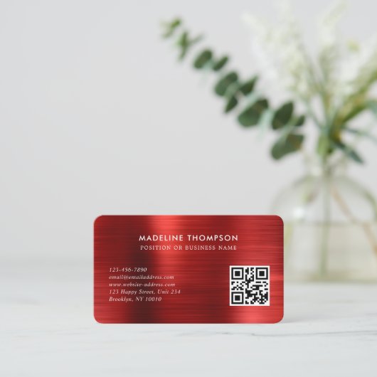 Professional Brushed Metallic Red Logo QR Code 名刺 (スタンド正面)