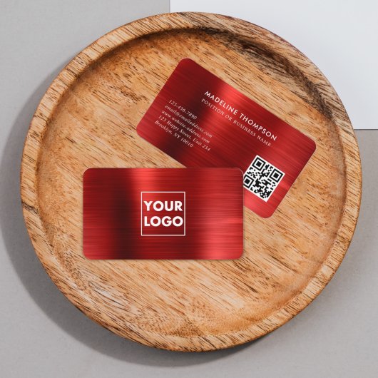 Professional Brushed Metallic Red Logo QR Code 名刺