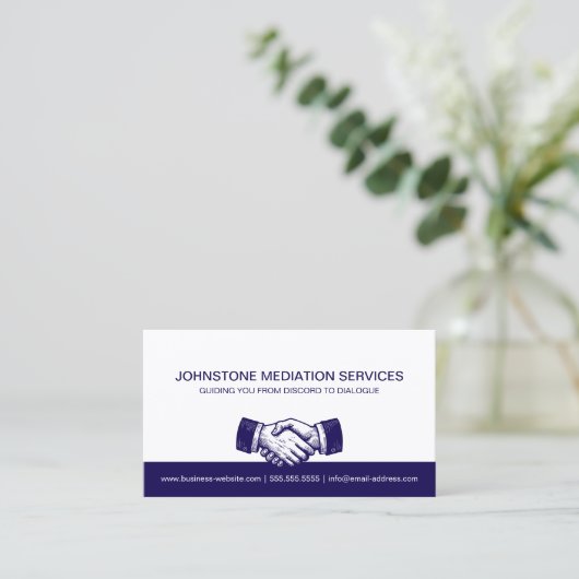 Professional Business Blue White Handshake 名刺 (スタンド正面)