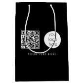 Professional Business Logo QR Code & Text Black ミディアムペーパーバッグ (正面)