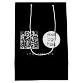 Professional Business Logo QR Code & Text Black ミディアムペーパーバッグ (裏面)