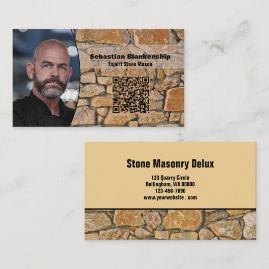Professional Business Photo Stone Wall & QR Code 名刺 (正面/裏面)