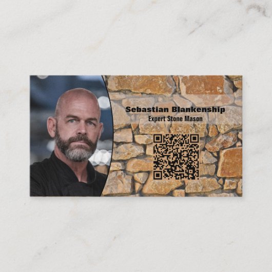 Professional Business Photo Stone Wall & QR Code 名刺 (正面)