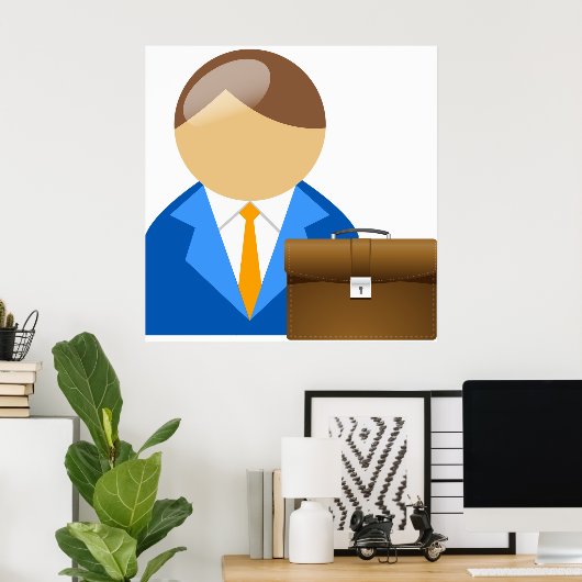 Professional Businessman Icon with Briefcase ポスター (ホームオフィス)