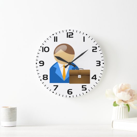 Professional Businessman Icon with Briefcase ラージ壁時計 (ホーム)
