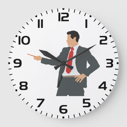 Professional Businessman in Suit with Pointer ラージ壁時計 (正面)