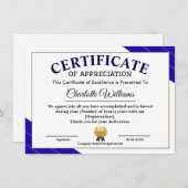 Professional Certificate of Appreciation Award エンクロージャーカード (正面/裏面)