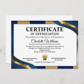 Professional Certificate of Appreciation Blue Gold エンクロージャーカード (正面/裏面)