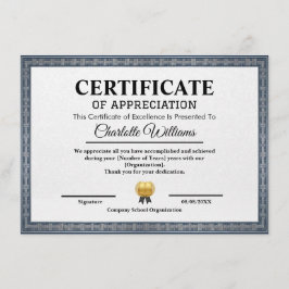 Professional Certificate of Appreciation Template エンクロージャーカード