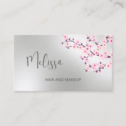 Professional Cherry Blossom Pink Silver Business C 名刺 (正面)