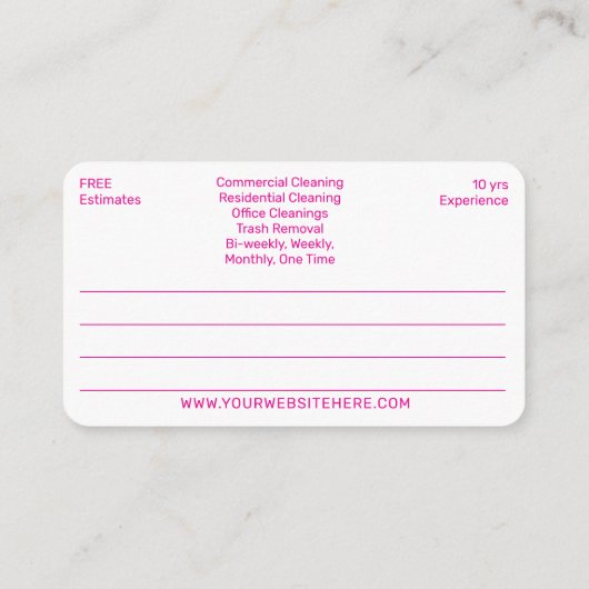 Professional Cleaning/Janitorial Housekeeping Serv 名刺 (裏面)