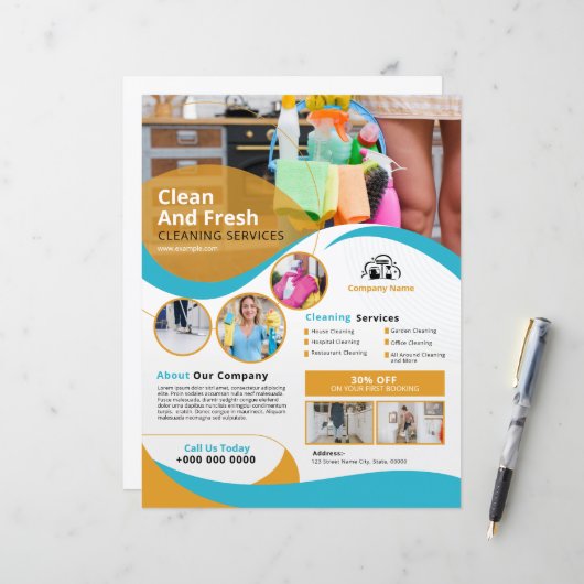 Professional Cleaning Service Flyer Template (正面/裏面インサイチュ)