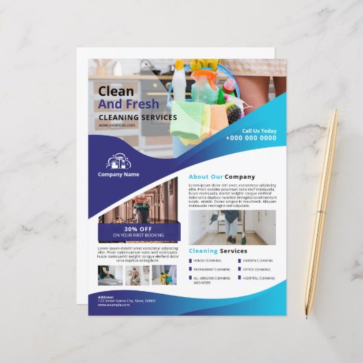 Professional Cleaning Service Flyer Template (正面/裏面インサイチュ)