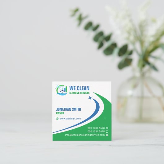 Professional Cleaning Service, Gardening, Disposal スクエア名刺 (スタンド正面)
