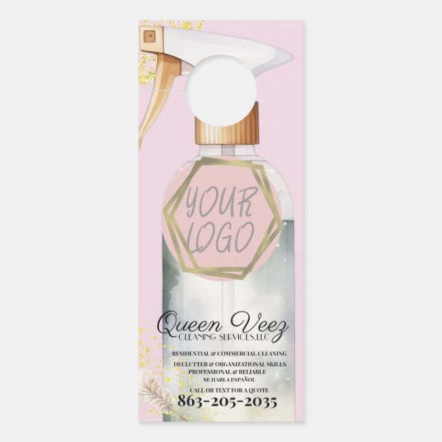 Professional Cleaning Services Girly Waterbottle ドアノブサイン (正面)