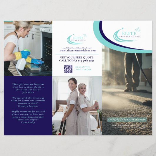 Professional cleaning services leaflet aqua blue チラシ (裏面)