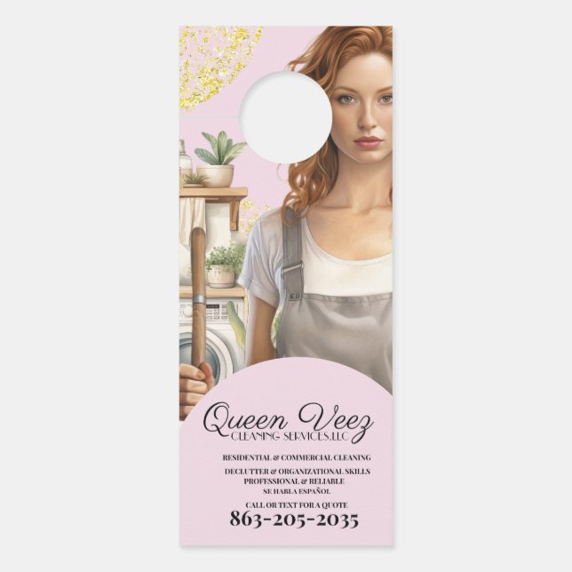 Professional Cleaning Services Pink Girly ドアノブサイン (正面)