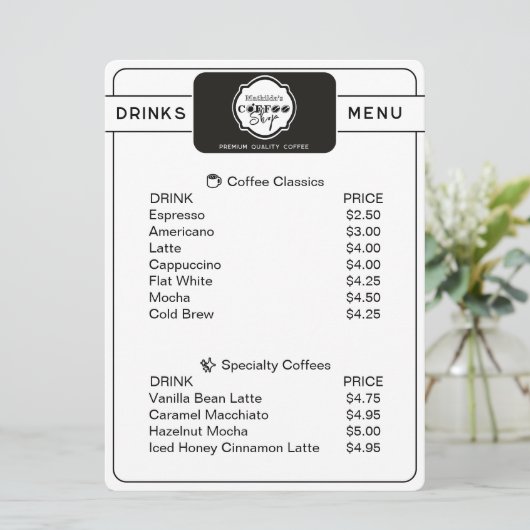 Professional Coffee Shop Personalized Drinks Menu メニュー (スタンド正面)