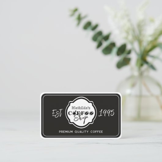 Professional Coffee Shop Personalized Logo Black  名刺 (スタンド正面)