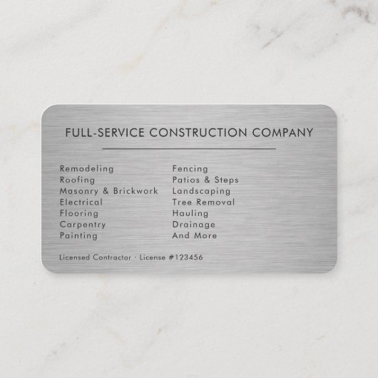 Professional Construction Tradesman 名刺 (裏面)