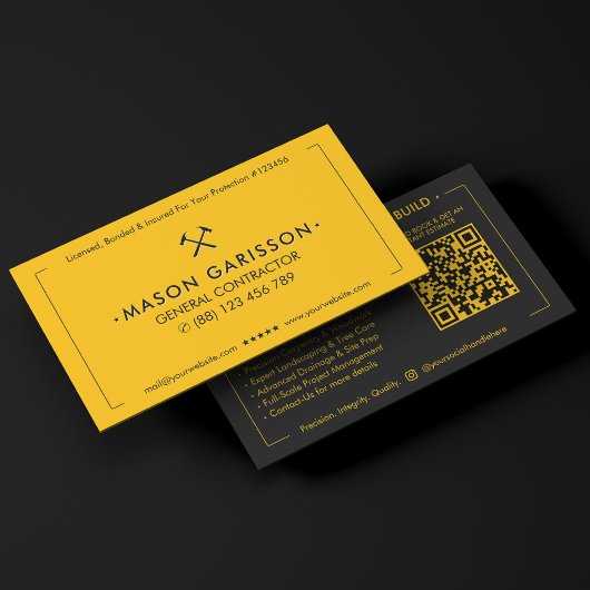 Professional Construction Yellow Black Contractor 名刺