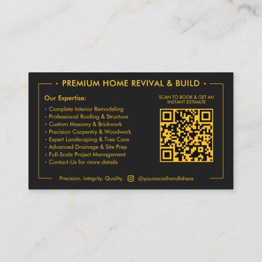 Professional Construction Yellow Black Contractor 名刺 (裏面)
