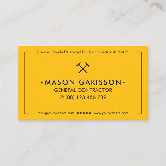 Professional Construction Yellow Black Contractor 名刺 (正面)