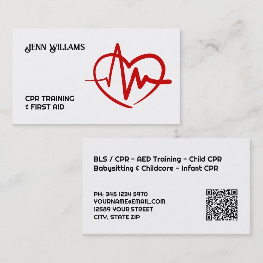 Professional CPR Instructor Business Cards with QR 名刺 (正面/裏面)