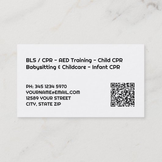 Professional CPR Instructor Business Cards with QR 名刺 (裏面)
