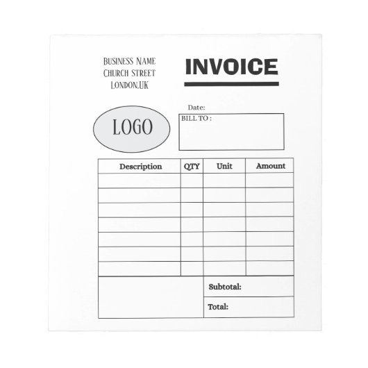 Professional custom business invoice ノートパッド (正面)