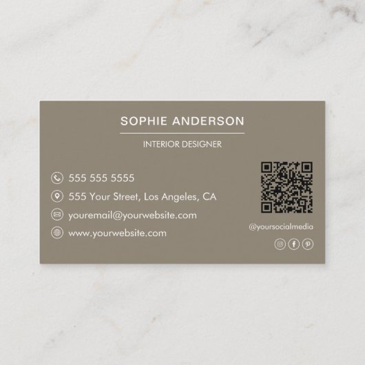 Professional Custom Photo QR Designer Taupe 名刺 (裏面)