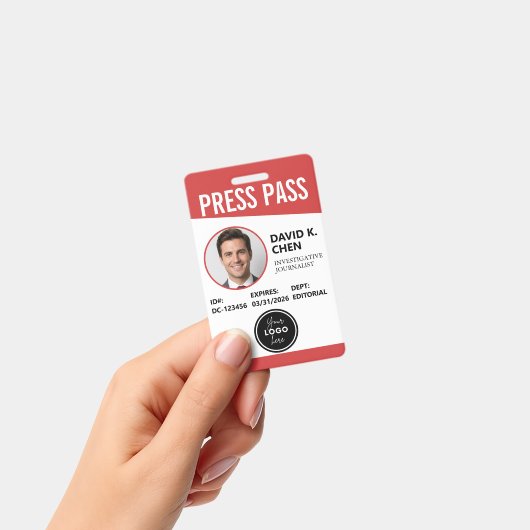 Professional Custom Press Pass ID Badge - Red  バッジ (手持ち)
