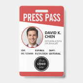 Professional Custom Press Pass ID Badge - Red  バッジ (正面)