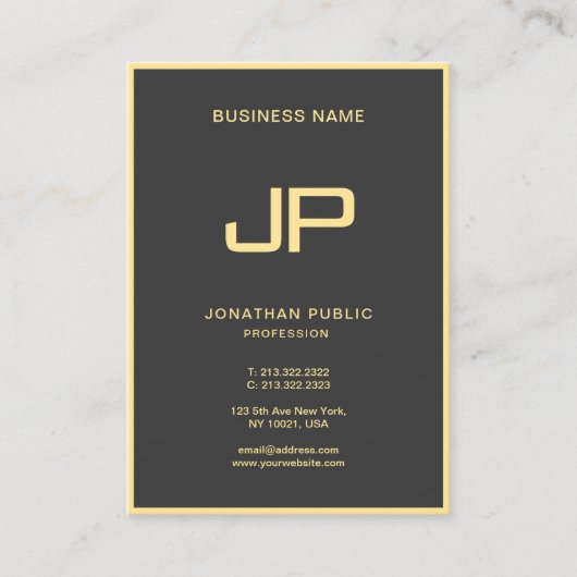 Professional Elegant Black & Gold Monogram Initial 名刺 (正面)