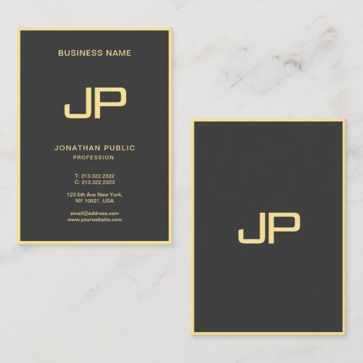 Professional Elegant Black & Gold Monogram Initial 名刺 (正面/裏面)