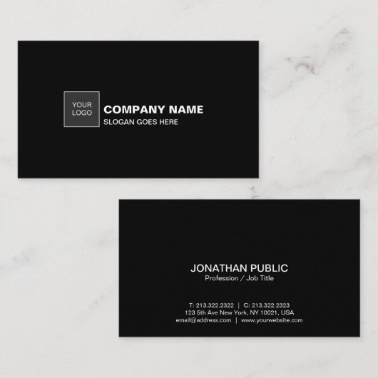 Professional Elegant Black Simple Plain Company 名刺 (正面/裏面)