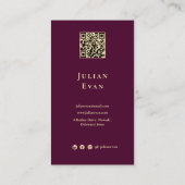 Professional Elegant Burgundy Wine & Gold Qr code 名刺 (裏面)