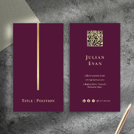 Professional Elegant Burgundy Wine & Gold Qr code 名刺