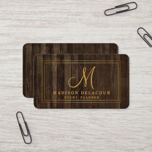 Professional Elegant Modern Monogram Gold & White 名刺 (正面/裏面インサイチュ)